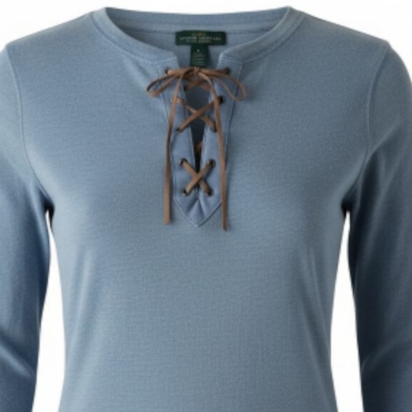 Lauren Ralph Lauren Light Blue Lace-Up Henley Top Small Long Sleeve Cotton - Picture 2 of 8